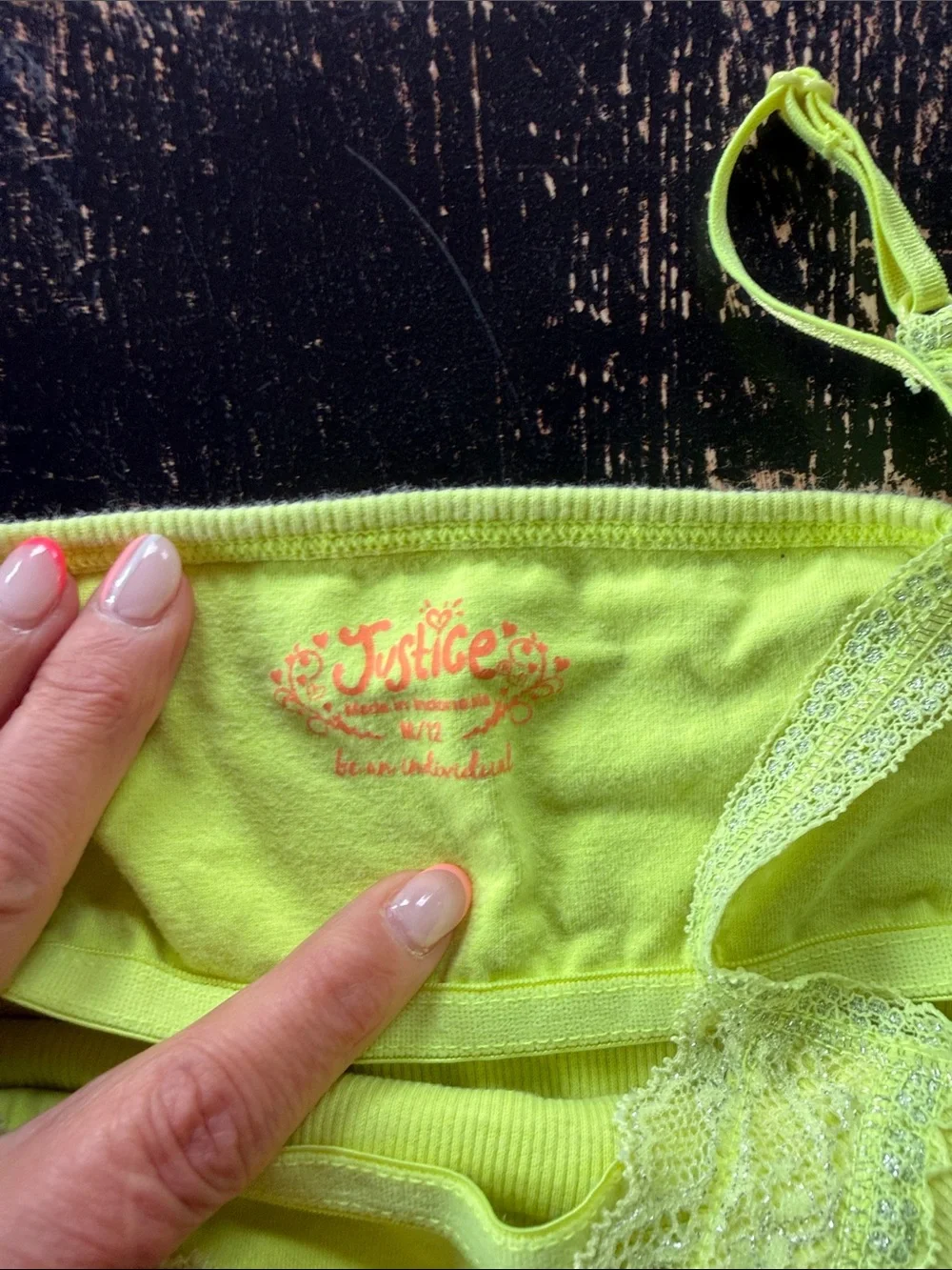 Justice Lime Green Lace Trim Tank Top